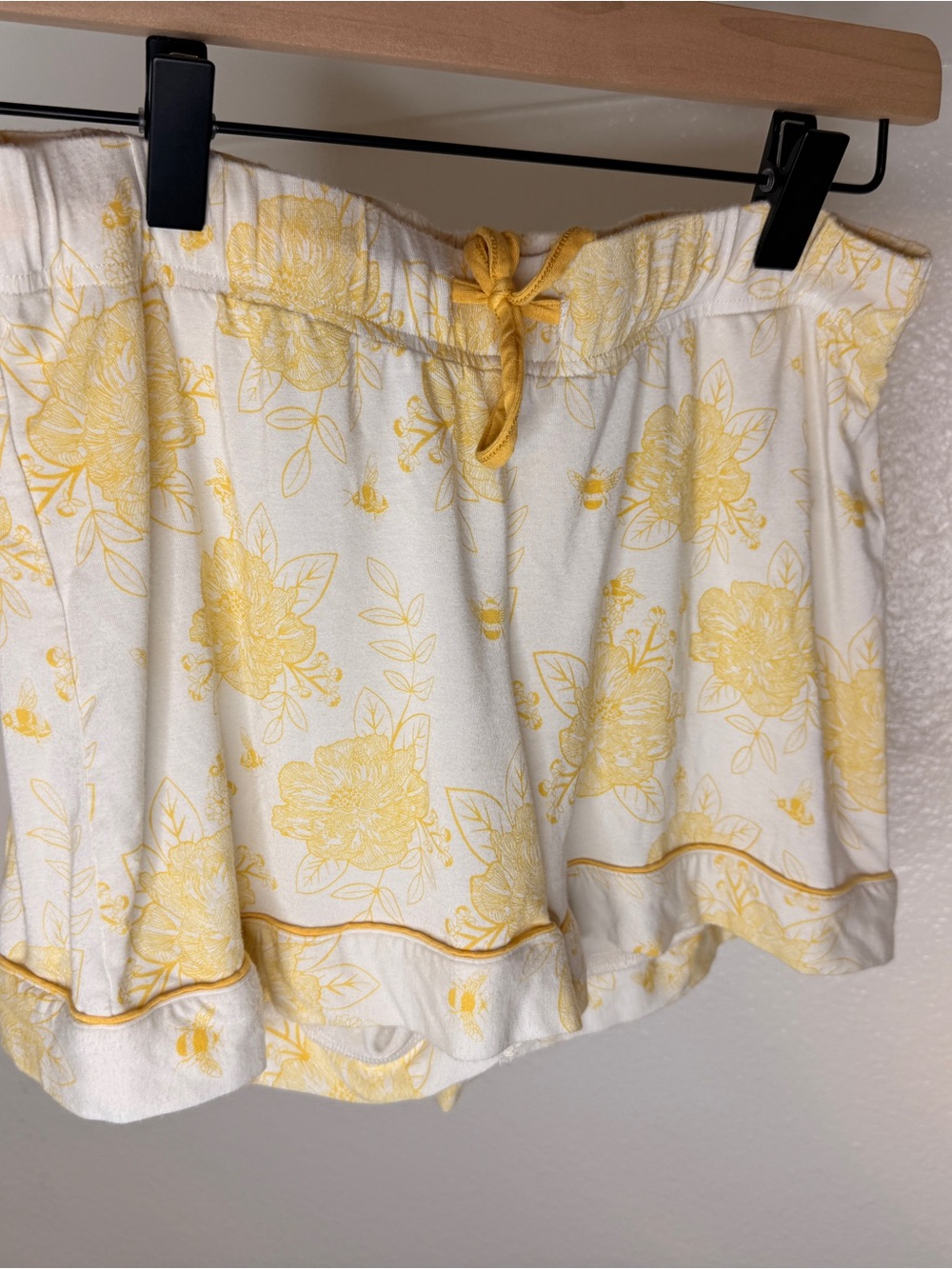 YALA bamboo pajama shorts bee floral print yellow white size S